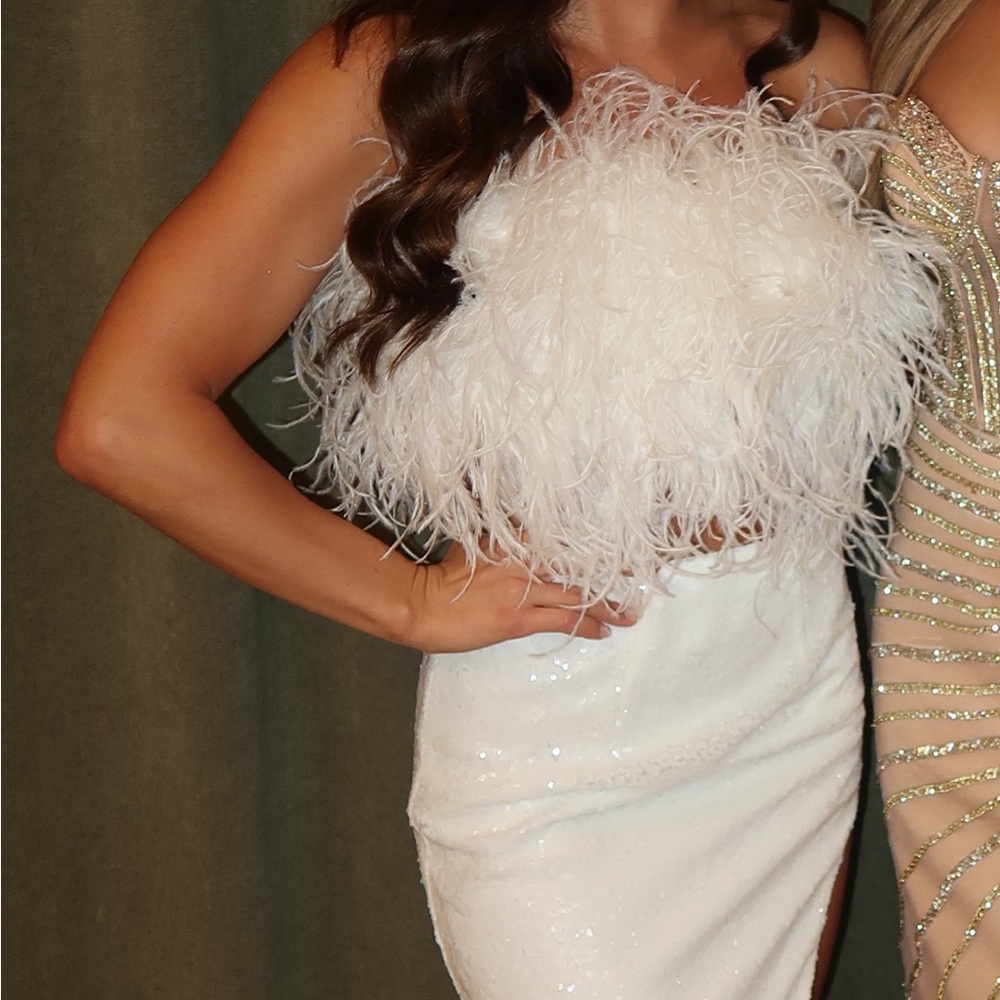 Sherri Hill White Feathered Wedding Dress